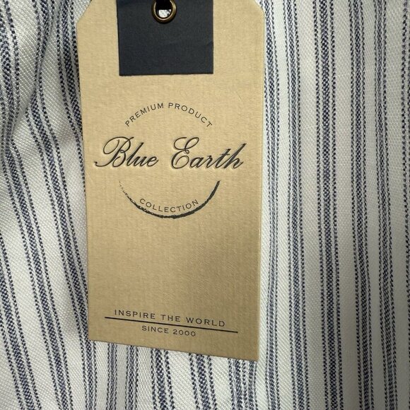 BLUE EARTH Cropped Pants Blue White Striped Soft Lyocell Linen Blend Sz 16 NWT - Picture 5 of 7